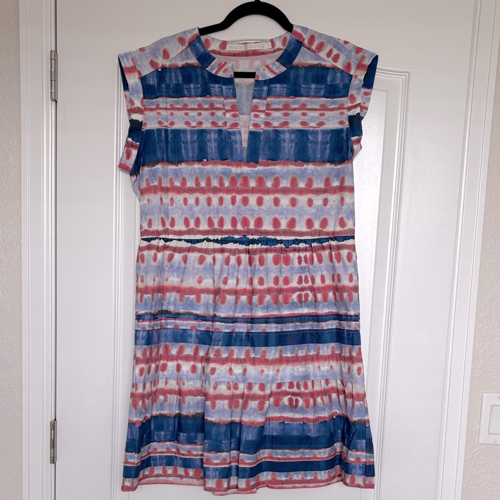 Marie Oliver Vibrant Blue and Red Patterned Dress